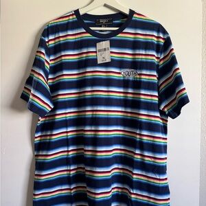 Forever 21 Men’s Navy Rainbow Stripe Crewneck T-Shirt